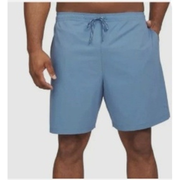 Lands' End Men's XL Swim Trunks Blue Quick Dry Stretch 3 Pockets Drawstring - Picture 3 of 9
